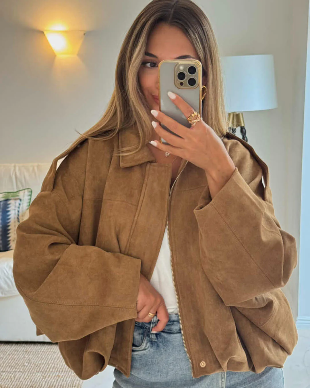Lara Suede Bomber Jacket - Image 10