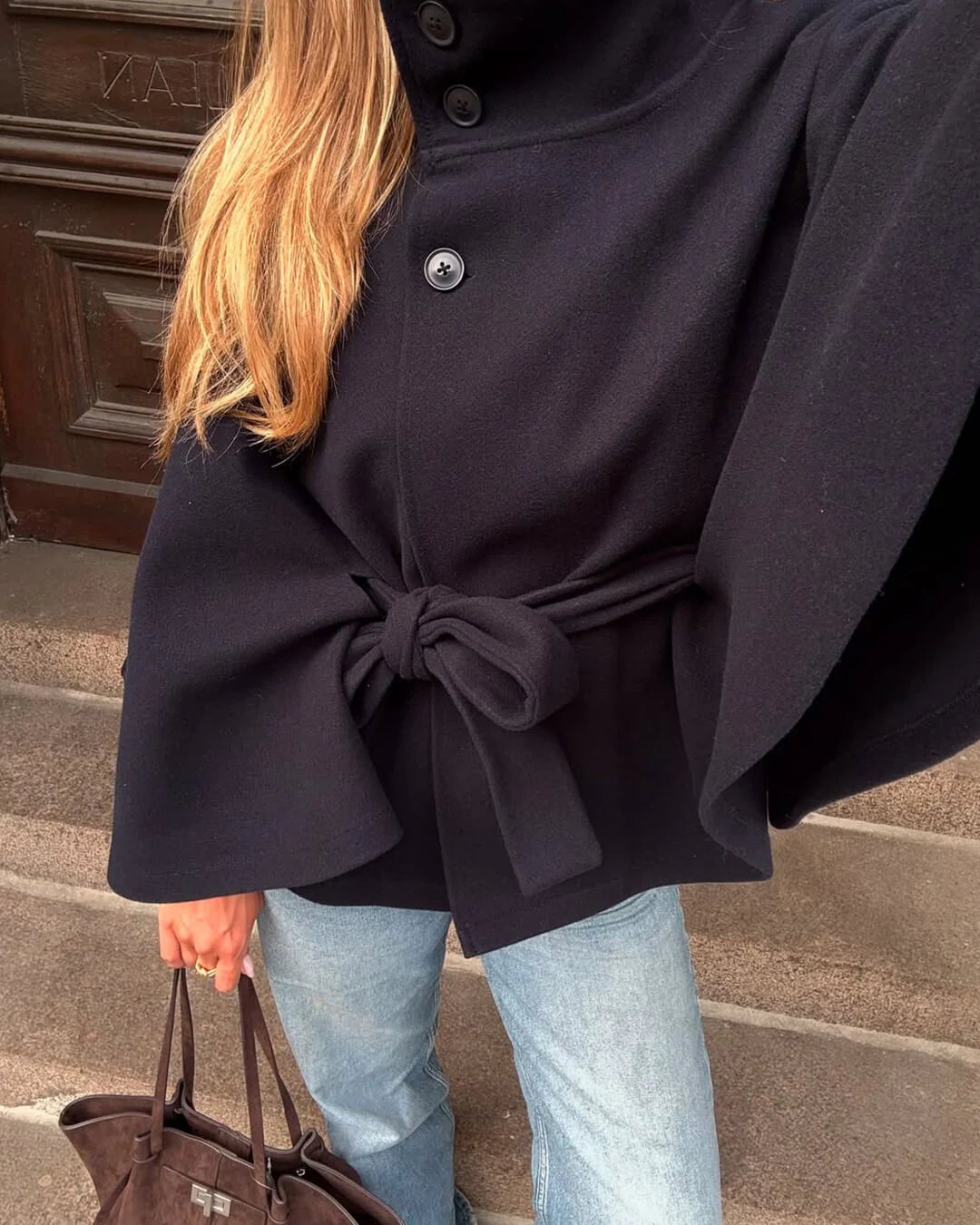 Marianne High-Neck Belted Cape Jacket - Image 7