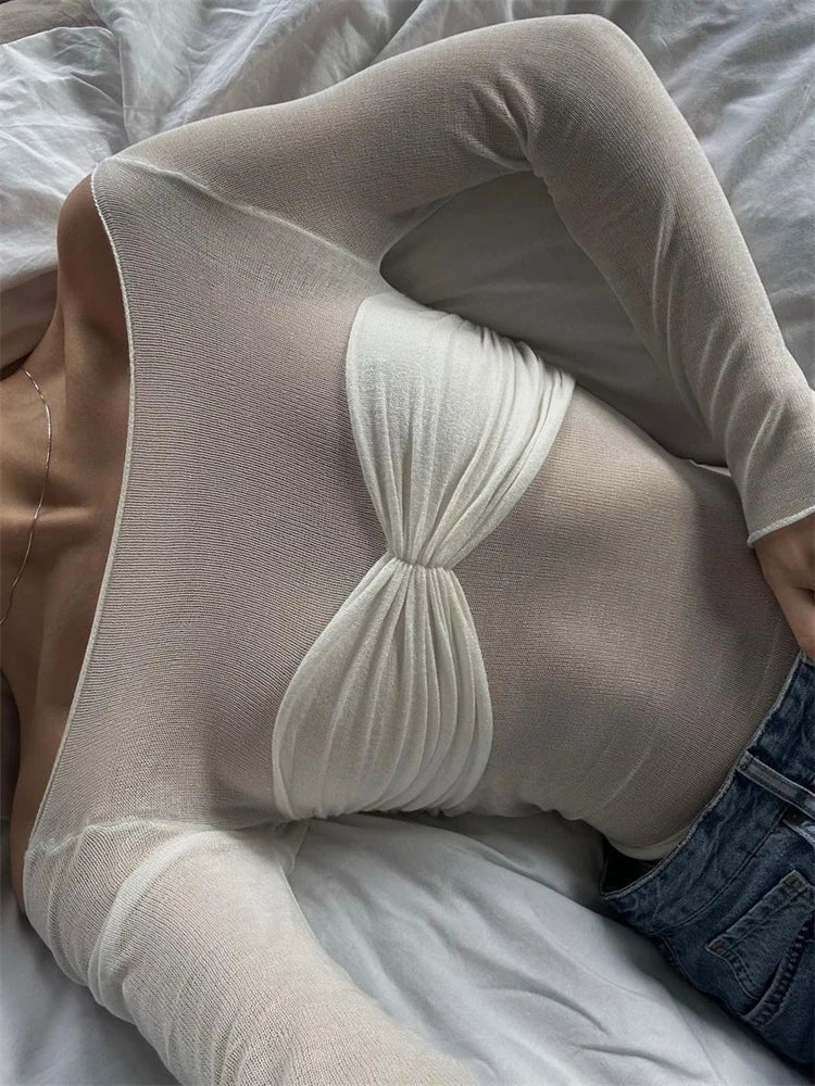 Sara Mesh Sheer Off-Shoulder Top - Image 5